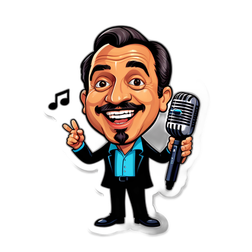 Caricatura divertida de Jean Carlos con micrófono