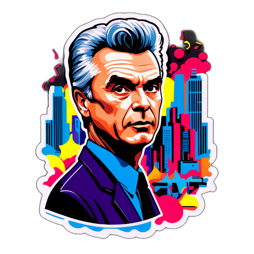 Illustration de David Byrne dans une scène urbaine