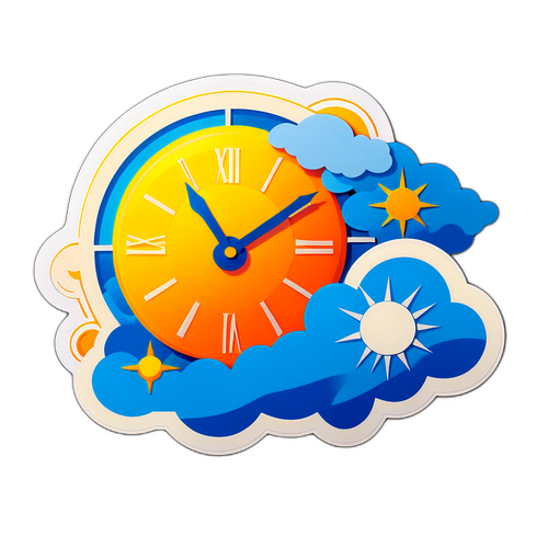 Sol radiante con nubes en forma de reloj