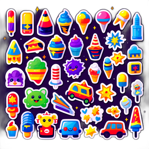 สติ๊กเกอร์พาเหรดการ์ตูนธีมไฟฟ้าสีสันสดใส