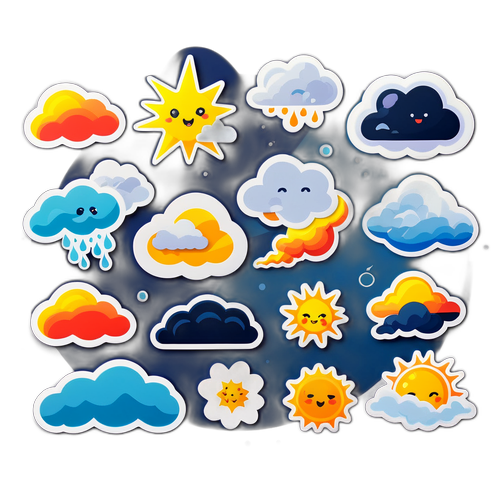 สติกเกอร์อารมณ์อากาศที่น่าตื่นเต้นในสภาพอากาศอย่าฝนฟ้าคะนอง