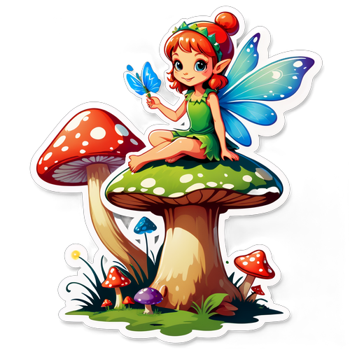 Magical Fairy on Toadstool in Enchanted Forest