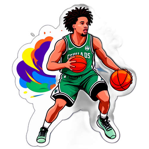 Σημείο αυτοκόλλητου που απεικονίζει τον Carsen Edwards να ντριμπλάρει