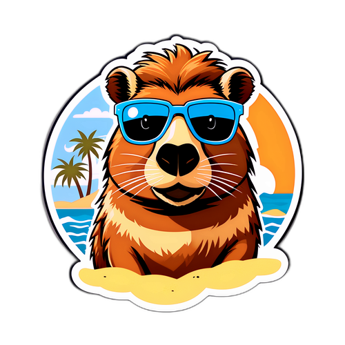 Capibara con gafas de sol en la playa