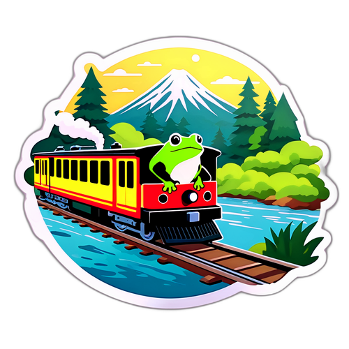 カエルが列車に乗っている可愛いイラスト