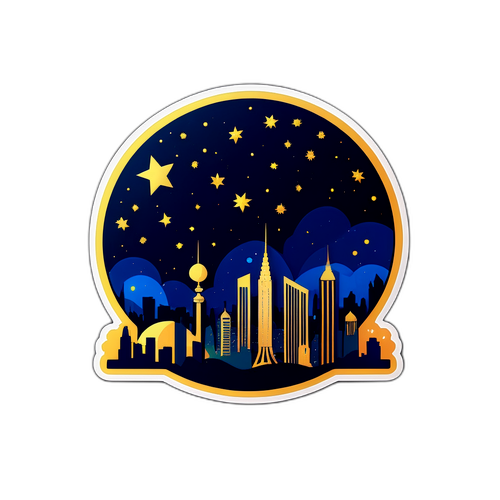 Malam Berbintang dengan Siluet Pemandangan Bandar