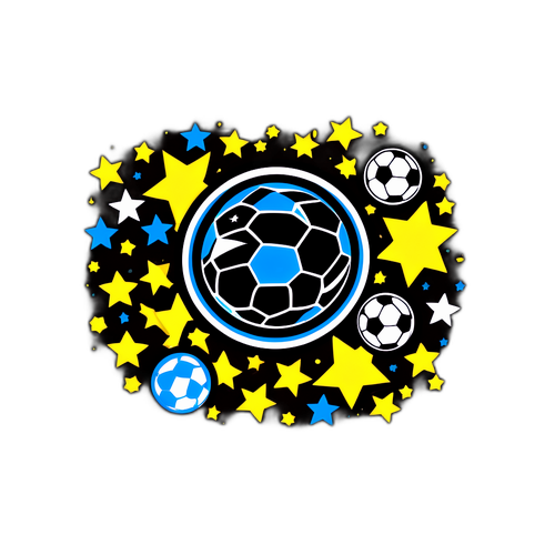 Графіка в стилі Ліги Чемпіонів з футбольними м'ячами та зірками на чорному фоні
