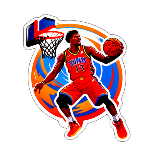Un autocollant dynamique représentant un dunk spectaculaire lors du match Hawks contre Thunder