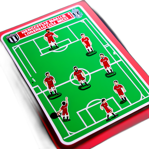 Fotballbane med animerte karakterer fra Newcastle vs. Liverpool