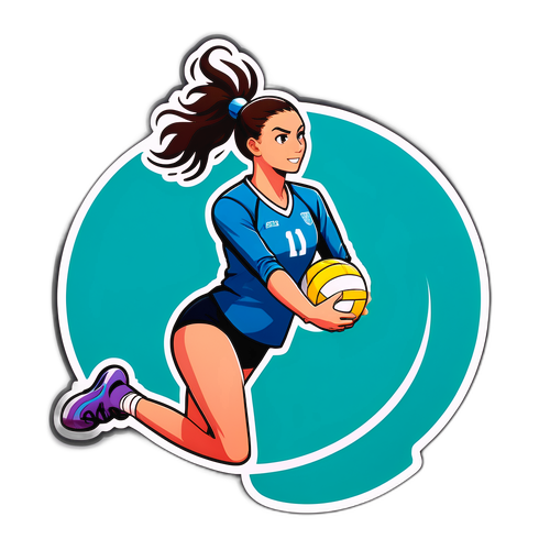 สติกเกอร์วอลเลย์บอลหญิงขณะเสิร์ฟ
