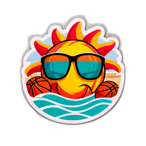 Playful Miami Heat Sun Basketball Sticker