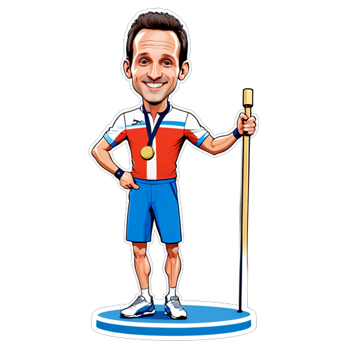 Caricature drôle de Renaud Lavillenie avec un podium