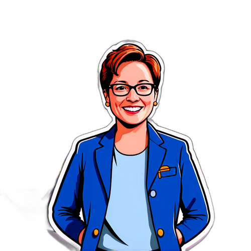 Cartoon Sticker of Tina Kotek in Front of Oregon State Capitol