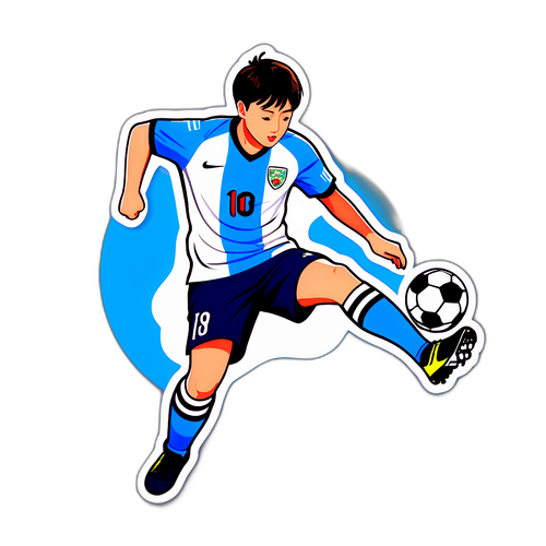 축구공을 차는 김민재 순간 스티커 디자인
