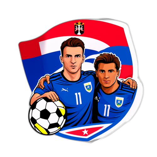 Plakat z piłkarzami Austrii i Bośni podczas ekscytującego meczu