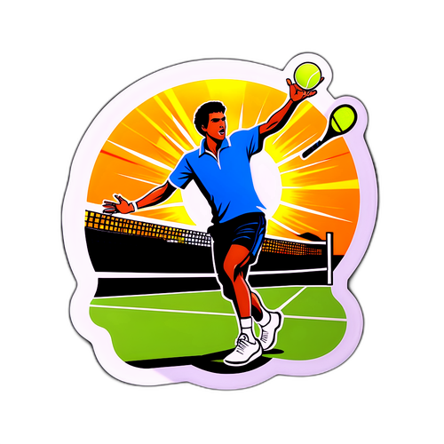 Sticker van een tennisbaan met Carlos Alcaraz in actie