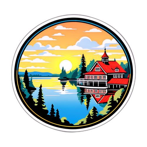Sticker av Bollnäs med sjöar och svensk arkitektur