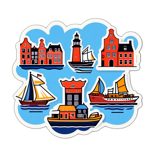 네덜란드 유명 항구 도시의 스티커 디자인