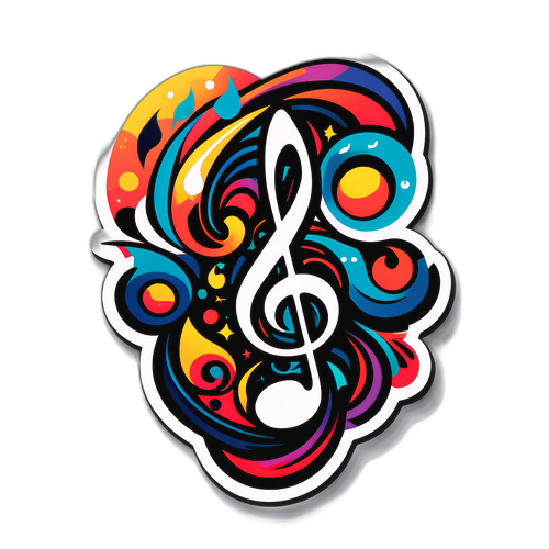 Design di un adesivo artistico che unisce elementi di arte astratta con note musicali