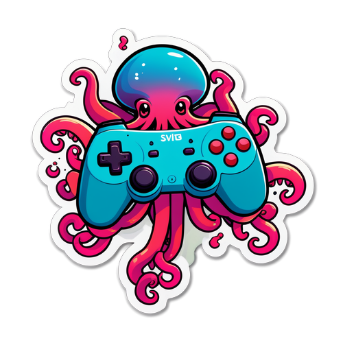 Makulay na Sticker ng Game Controller na May Mga Tentacles ng Pusit