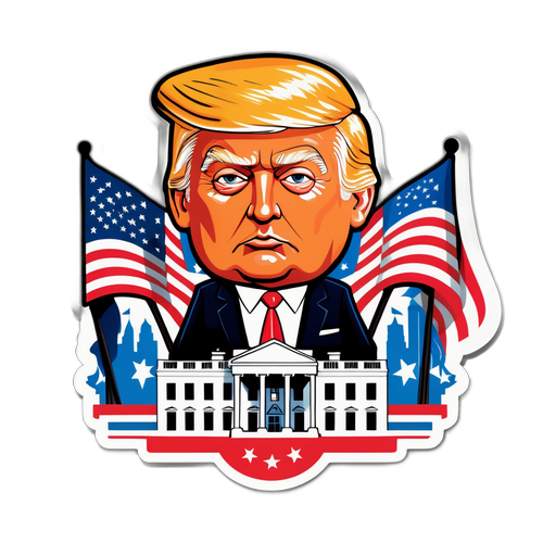 Karikatur av Trump med ikoniske elementer fra presidentskapet