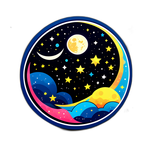Sticker de Gessime Yassine con fondo de estrellas y luna