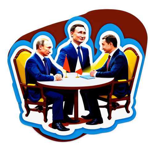 Дизайн наклейки с Путиным и Зеленским за столом переговоров
