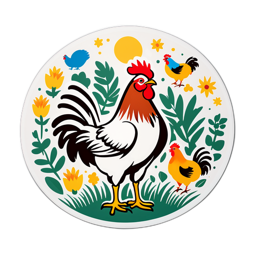 Autocollant sur le thème des poules