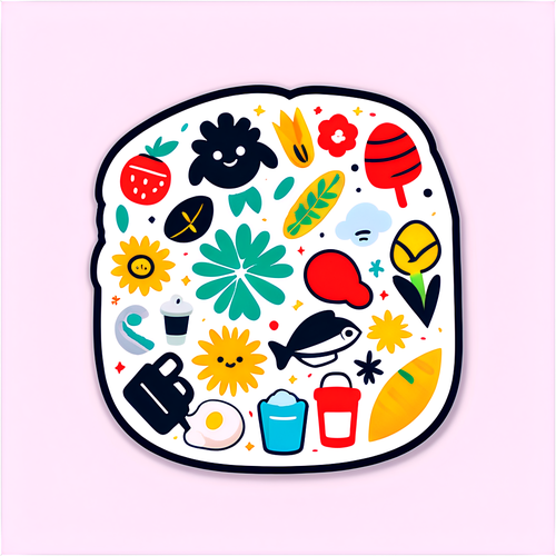 365のロゴとかわいい日常生活のイラストが組み合わされたステッカー