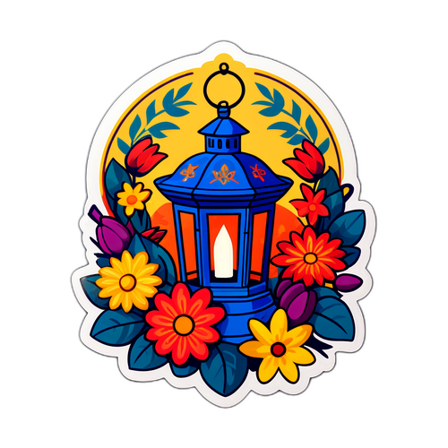 Sticker Comemorativ cu Felinar și Flori