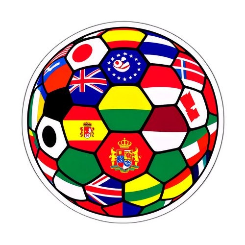 축구공과 다양한 국기 스티커 디자인