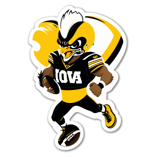 Game Day Magic: Meet Iowa Football's Fearless Hawkeye in Vibrant Black and Gold!