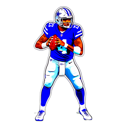 Et kreativt klistermærke af Dak Prescott i aktion på fodboldbanen
