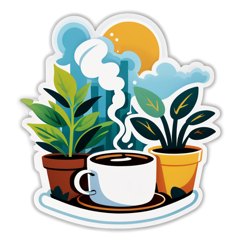 Cozy Coffee Shop Scene with Steaming Mugs, Books, and Plants