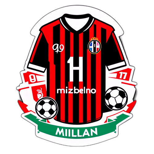 Μια vintage στιλισμένη φανέλα του Μιλάν με γραφικό ποδοσφαίρου, γιορτάζοντας την εμβληματική ιστορία του συλλόγου.