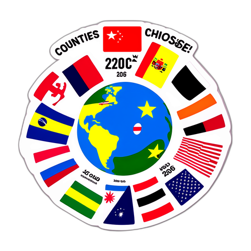 Дизайн з плакатами різних країн, що беруть участь у Чемпіонаті світу 2026 року, з написом 'Країни вибирають!'