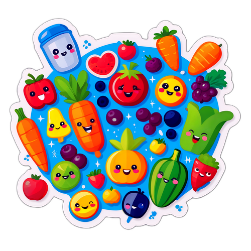 비타민과 건강을 주제로 한 스티커 디자인