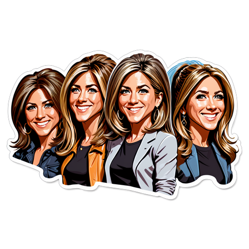 Caricatura Divertente di Jennifer Aniston con Acconciature Iconiche