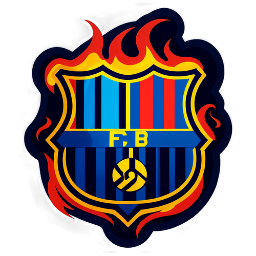 Pegatina con el logo del FC Barcelona rodeado de fuego