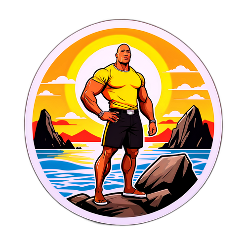 Σχεδίαση αυτοκόλλητου με τον Dwayne 'The Rock' Johnson στην παραλία