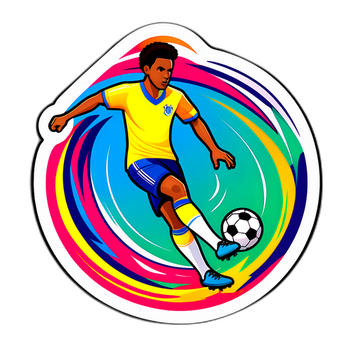 Kolorowy sticker przedstawiający Luquinhasa dryblującego piłkę nożną