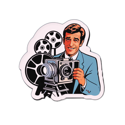Sticker van Alain Belmondo in een klassieke filmomgeving