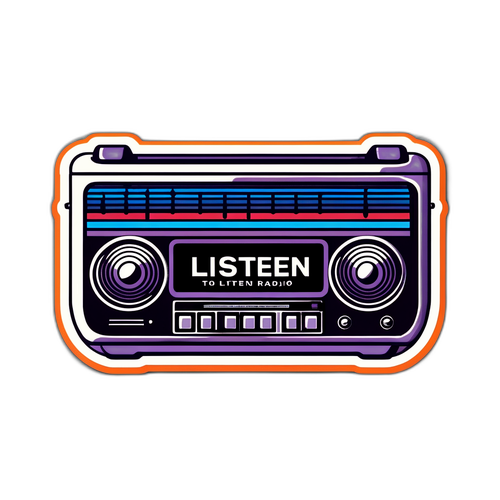 Sticker van een radio met grafische geluidswave