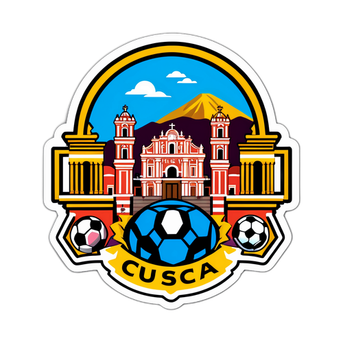 Adesivo Vibrante dell'Architettura Storica di Cusco con Elementi Calcistici