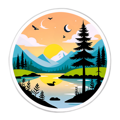 Rolig og fredfyldt klistermærke med natur