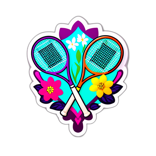Un sticker de raquetas cruzadas con flores