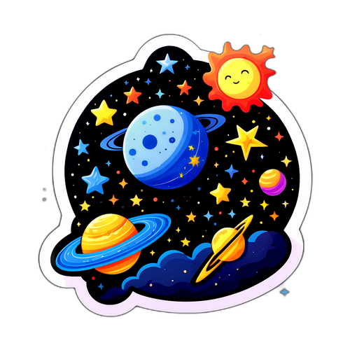 खगोलीय तत्वों वाला मनमोहक स्टिकर