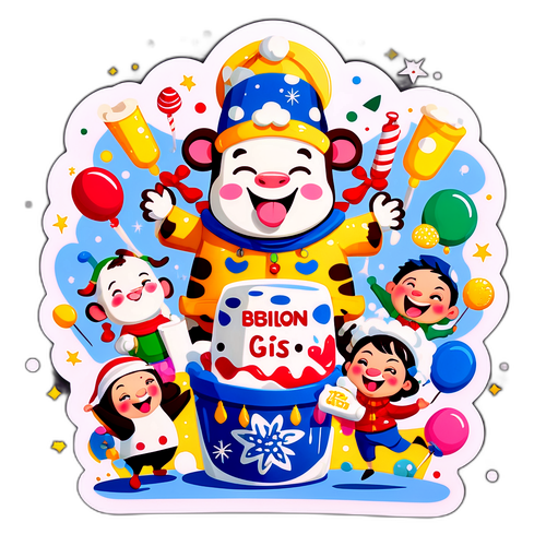 Humorystyczna ilustracja postaci z kreskówek świętujących zakaz mleka Bebilon GIs