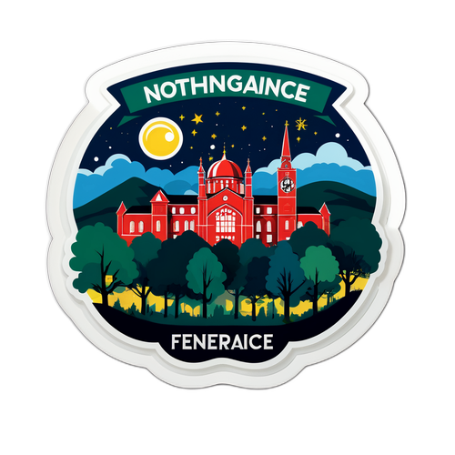 Peisaj nocturn al orașului Nottingham cu simboluri turcești