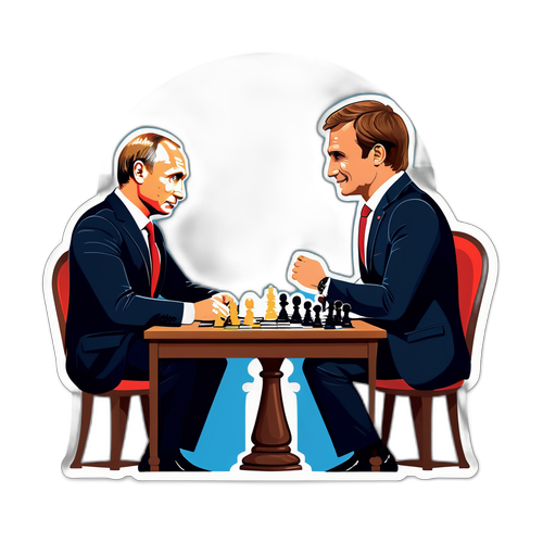 Illustration humoristique de Vladimir Poutine et Emmanuel Macron jouant aux échecs